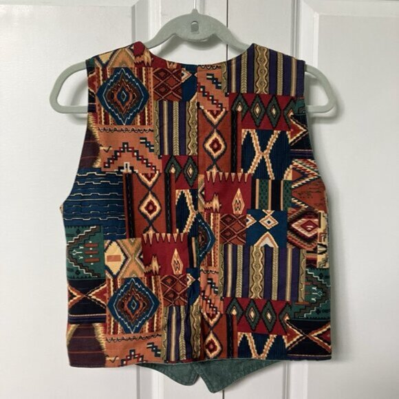 Vintage Reversible Vest Womens XS Green Canvas Funky 90s Abstract Artsy Top - Picture 4 of 7